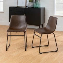 Promo 🔔 Walker Edison Faux Leather Dining Chair In Brown - Set Of 2 🔔 -Cheap Office Chairs Store 1441235 10 L