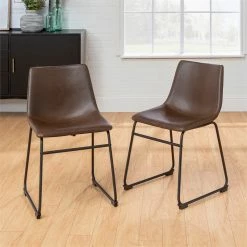 Promo 🔔 Walker Edison Faux Leather Dining Chair In Brown - Set Of 2 🔔 -Cheap Office Chairs Store 1441235 11 L