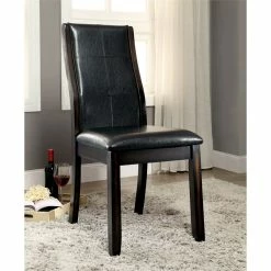Deals 😉 Furniture Of America Egnew Faux Leather Padded Dining Chair In Black (Set Of 2) 🌟 -Cheap Office Chairs Store 1444797 5 L