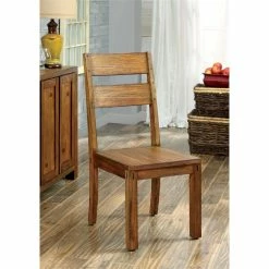 Outlet ⭐ Furniture Of America Rowlie Rustic Wood Dining Chair In Dark Oak (Set Of 2) ✔️ -Cheap Office Chairs Store 1444958 L