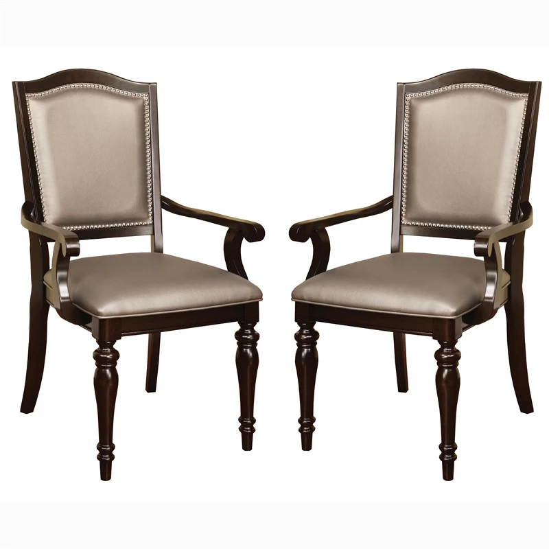 Discount ๐ Furniture Of America Raab Faux Leather Arm Chair In Dark Walnut (Set Of 2) ๐ 3 Discount ๐ Furniture Of America Raab Faux Leather Arm Chair In Dark Walnut (Set Of 2) ๐