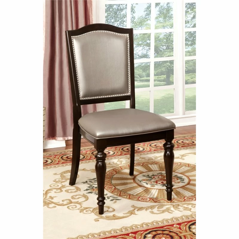 Wholesale 🔔 Furniture Of America Raab Faux Leather Side Chair In Dark Walnut (Set Of 2) 🎁 4 Wholesale 🔔 Furniture Of America Raab Faux Leather Side Chair In Dark Walnut (Set Of 2) 🎁 - Image 2