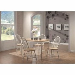 Cheapest 💯 Bowery Hill Windsor Dining Side Chair In Natural Brown And White ⌛ -Cheap Office Chairs Store 1538013 2 L