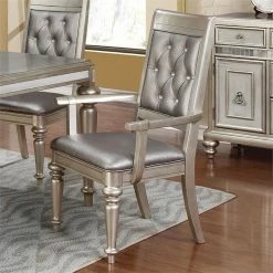 Best Sale 🥰 Bowery Hill Tufted Dining Arm Chair In Metallic Platinum 🥰 -Cheap Office Chairs Store 1538894 1 L