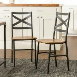 Brand new 🛒 Walker Edison X-Back Metal And Wood Dining Side Chairs (Set Of 2) - In Barnwood Brown 😉 -Cheap Office Chairs Store 1648942 5 L