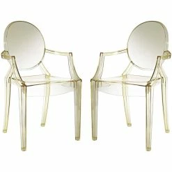 Best Pirce 🎁 Modway Casper Clear Dining Arm Chair In Yellow (Set Of 2) 🛒