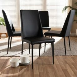 Buy 🌟 Baxton Studio Chandelle Faux Leather Dining Chair In Black (Set Of 4) 🔥 -Cheap Office Chairs Store 1865065 1 L