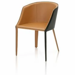 Flash Sale 🌟 Maklaine Leather Dining Side Chair In Saddle And Midnight Edge 🔔 -Cheap Office Chairs Store 1868668 1 L
