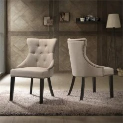 Cheapest 👏 Carolina Classics Julia Linen Upholstered Dining Chair In Espresso/Cream (2) ✨ -Cheap Office Chairs Store 1870923 1 L