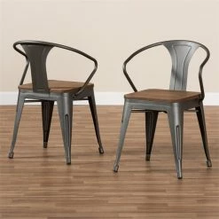 Deals 😀 Baxton Studio Tolix Steel Dining Arm Chair In Gunmetal (Set Of 2) ✔️ -Cheap Office Chairs Store 1880262 4 L