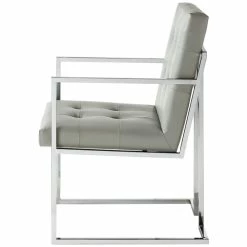 Flash Sale 👍 Posh Living Evan Tufted Faux Leather Dining Chair Light - Gray/Chrome (Set Of 2) ❤️ -Cheap Office Chairs Store 1898335 5 L