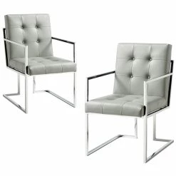 Flash Sale ๐ Posh Living Evan Tufted Faux Leather Dining Chair Light - Gray/Chrome (Set Of 2) โค๏ธ
