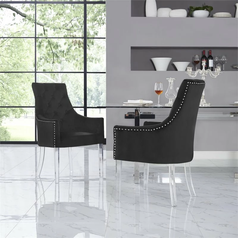 Discount 💯 Posh Living Colton Velvet Dining Chair With Acrylic Legs - Black (Set Of 2) 😉 4 Discount 💯 Posh Living Colton Velvet Dining Chair With Acrylic Legs - Black (Set Of 2) 😉 - Image 2