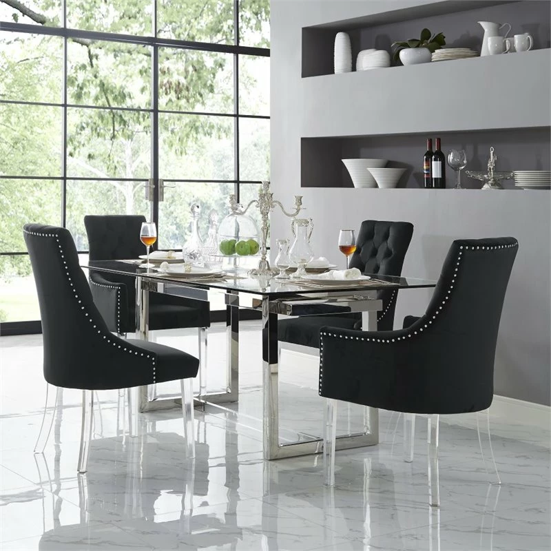 Discount 💯 Posh Living Colton Velvet Dining Chair With Acrylic Legs - Black (Set Of 2) 😉 9 Discount 💯 Posh Living Colton Velvet Dining Chair With Acrylic Legs - Black (Set Of 2) 😉 - Image 7