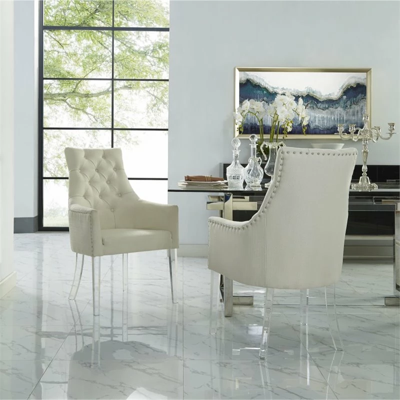 Best Pirce 👍 Posh Living Posh Colton Linen Fabric Dining Chair With Acrylic Legs - Cream/White (Set Of 2) ⭐ 4 Best Pirce 👍 Posh Living Posh Colton Linen Fabric Dining Chair With Acrylic Legs - Cream/White (Set Of 2) ⭐ - Image 2