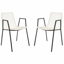 Best deal 🤩 Safavieh Wynona Leather Dining Arm Chair In White And Black (Set Of 2) 👍