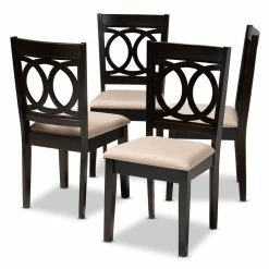Best Pirce 🤩 Baxton Studio Lenoir Fabric And Wood Dining Chairs In Sand And Brown (Set Of 4) 👍