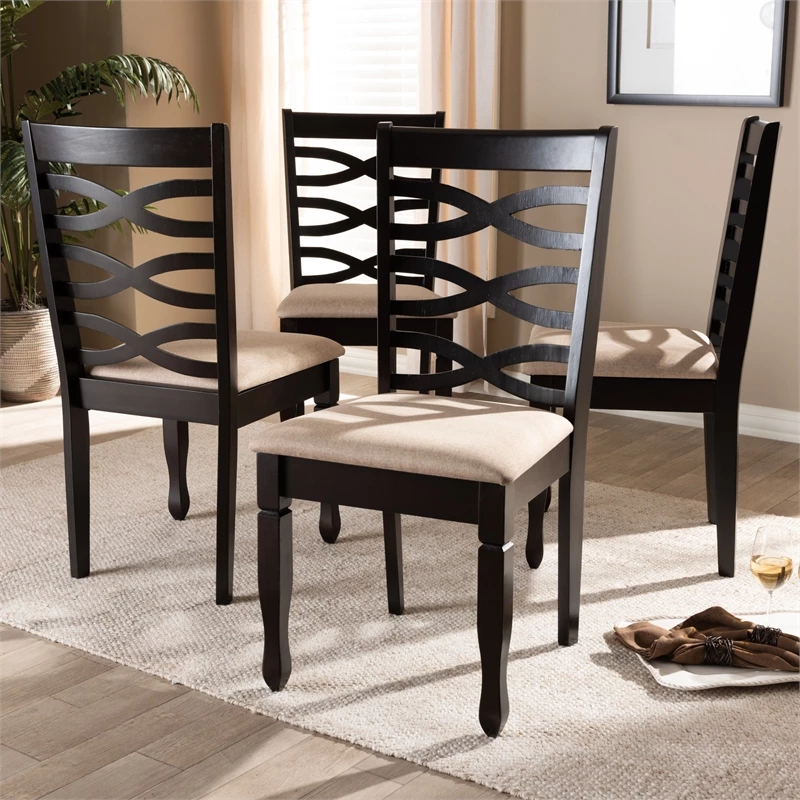 Outlet 🛒 Baxton Studio Lanier Fabric And Wood Dining Chairs In Sand And Brown Set Of 4 😍 7 Outlet 🛒 Baxton Studio Lanier Fabric And Wood Dining Chairs In Sand And Brown Set Of 4 😍 - Image 5