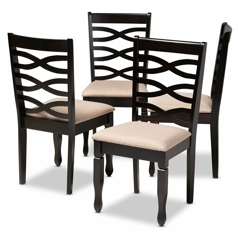 Outlet 🛒 Baxton Studio Lanier Fabric And Wood Dining Chairs In Sand And Brown Set Of 4 😍 3 Outlet 🛒 Baxton Studio Lanier Fabric And Wood Dining Chairs In Sand And Brown Set Of 4 😍