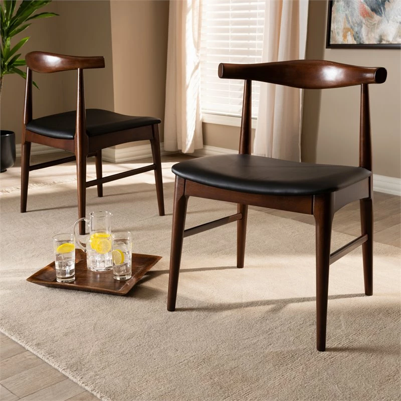 Best Sale ❤️ Baxton Studio Eira Faux Leather And Wood Dining Chairs In Black (Set Of 2) ⌛ 4 Best Sale ❤️ Baxton Studio Eira Faux Leather And Wood Dining Chairs In Black (Set Of 2) ⌛ - Image 2
