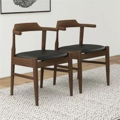 Discount 🧨 Pemberly Row Faux Leather Black Leather Seat Dining Side Chair (Set Of 2) 💯 -Cheap Office Chairs Store 1948797 21 L