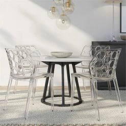 Buy 🎉 LeisureMod Dynamic Plastic Dining Side Chair Honeycomb Design In Clear Set Of 4 ⌛ -Cheap Office Chairs Store 1957525 8 L