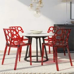 Outlet ✨ LeisureMod Dynamic Plastic Dining Side Chair Honeycomb Design In Red Set Of 4 ❤️ 11 Outlet ✨ LeisureMod Dynamic Plastic Dining Side Chair Honeycomb Design In Red Set Of 4 ❤️ -Cheap Office Chairs Store 1957531 5 L