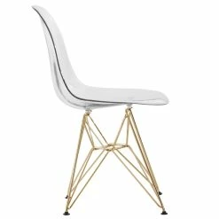 Flash Sale 🔔 LeisureMod Cresco Modern Gold Eiffel Base Dining Side Chair In Clear 🥰 -Cheap Office Chairs Store 1958703 2 L