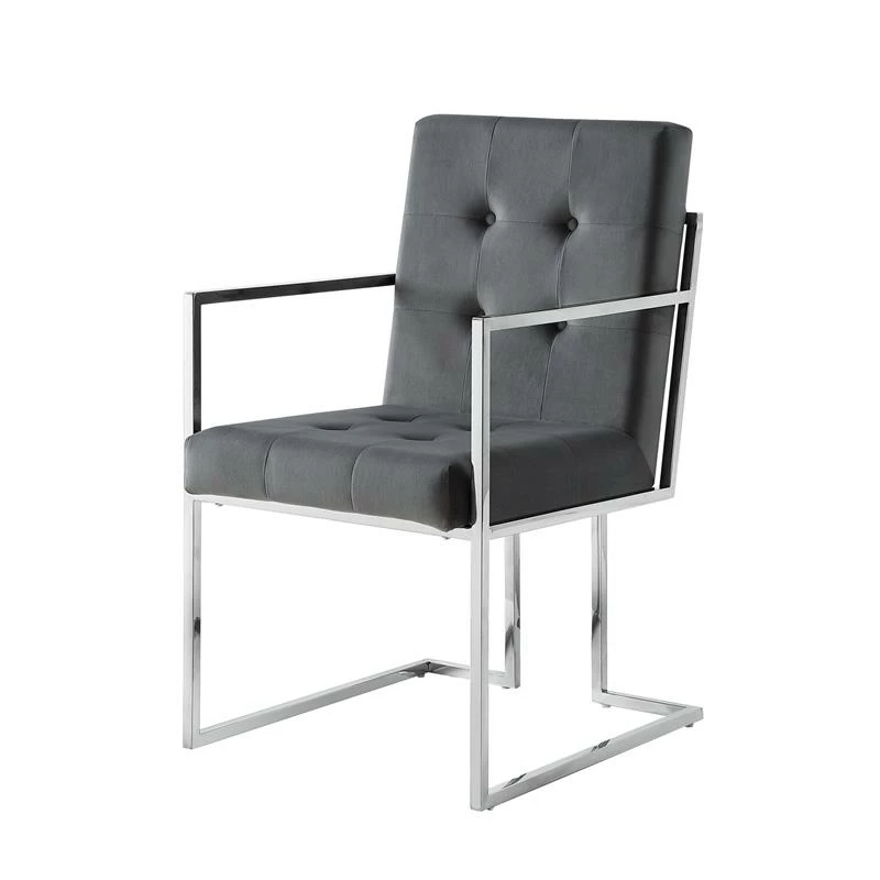 Promo 👍 Posh Living Evan Button Tufted Velvet Dining Chair Gray/Chrome (Set Of 2) ❤️ 4 Promo 👍 Posh Living Evan Button Tufted Velvet Dining Chair Gray/Chrome (Set Of 2) ❤️ - Image 2