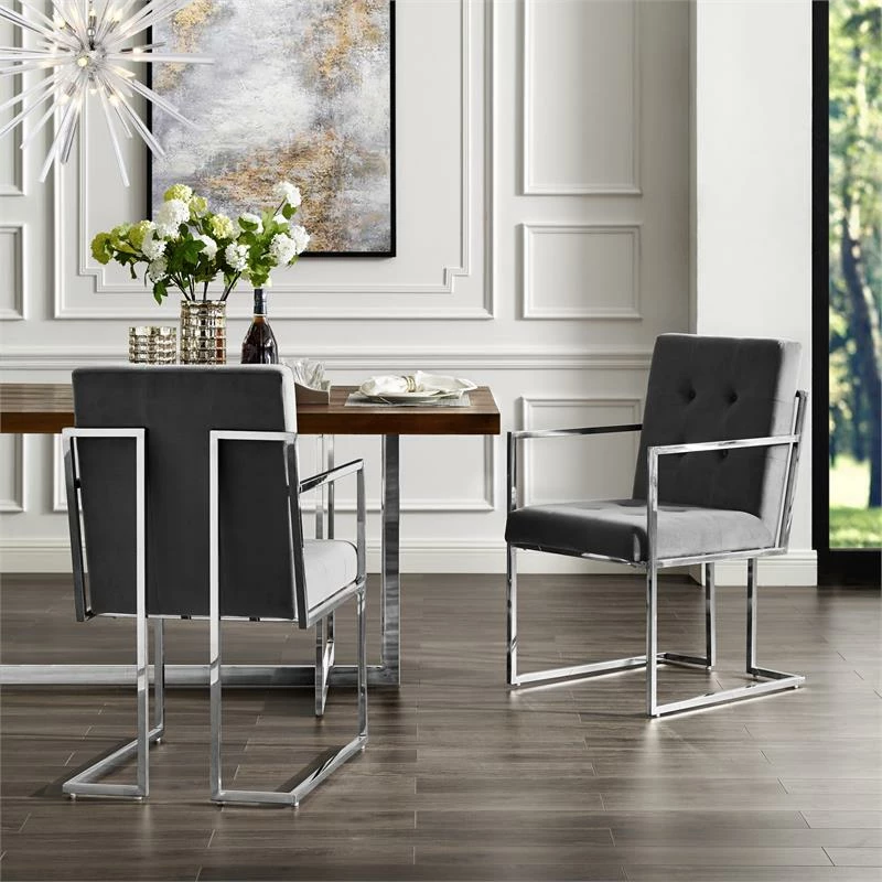 Promo 👍 Posh Living Evan Button Tufted Velvet Dining Chair Gray/Chrome (Set Of 2) ❤️ 10 Promo 👍 Posh Living Evan Button Tufted Velvet Dining Chair Gray/Chrome (Set Of 2) ❤️ - Image 8