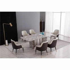 Flash Sale 🔔 American Eagle Furniture Faux Leather Dining Arm Chair In Light Gray 🧨 -Cheap Office Chairs Store 1967873 2 L