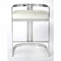 Best Sale 👍 Butler Specialty Company Butler Specialty Bravo Faux Leather Counter Stool In Silver And White 🥰 -Cheap Office Chairs Store 1969933 2 L