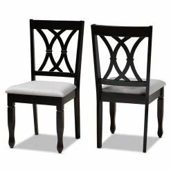 Best deal 🎁 Set Of 2 Baxton Studio Reneau Grey Upholstered Espresso Wood Dining Chairs 🥰