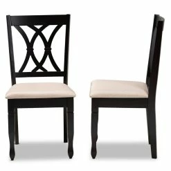 Outlet ⭐ Set Of 2 Baxton Studio Reneau Sand Upholstered Espresso Wood Dining Chairs 💯 -Cheap Office Chairs Store 1977997 2 L