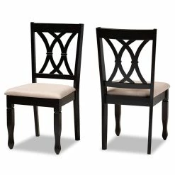 Outlet โญ Set Of 2 Baxton Studio Reneau Sand Upholstered Espresso Wood Dining Chairs ๐ฏ