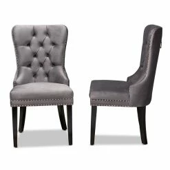 Deals 🥰 Set Of 2 Baxton Studio Remy Grey Velvet Upholstered Espresso Wood Dining Chairs 🔥 -Cheap Office Chairs Store 1978000 2 L