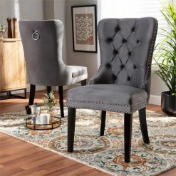 Deals 🥰 Set Of 2 Baxton Studio Remy Grey Velvet Upholstered Espresso Wood Dining Chairs 🔥 -Cheap Office Chairs Store 1978000 6 L