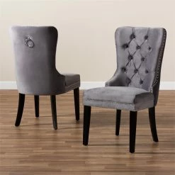 Deals 🥰 Set Of 2 Baxton Studio Remy Grey Velvet Upholstered Espresso Wood Dining Chairs 🔥 -Cheap Office Chairs Store 1978000 7 L