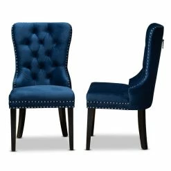 Budget 🤩 Baxton Studio Remy Velvet Wood Dining Chairs In Navy Blue (Set Of 2) 🛒 -Cheap Office Chairs Store 1978001 2 L