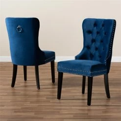 Budget 🤩 Baxton Studio Remy Velvet Wood Dining Chairs In Navy Blue (Set Of 2) 🛒 -Cheap Office Chairs Store 1978001 7 L