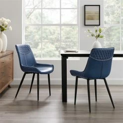 Discount ❤️ Linon Mabry Upholstered Set Of Two Dining Chairs In Blue 🎁 -Cheap Office Chairs Store 1984803 7 L