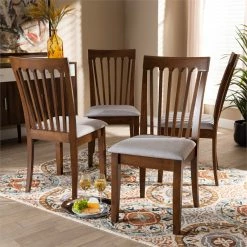 Flash Sale ⭐ Set Of 4 Baxton Studio Minette Gray Upholstered Walnut Finished Dining Chairs ⭐ -Cheap Office Chairs Store 1988074 3 L