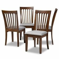Flash Sale ⭐ Set Of 4 Baxton Studio Minette Gray Upholstered Walnut Finished Dining Chairs ⭐