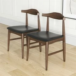 Brand new ⌛ Ashcroft Silas Mid-Century Modern Faux Leather Dining Chair In Black (Set Of 2) ✔️ -Cheap Office Chairs Store 1989806 11 L