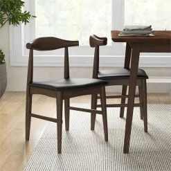 Brand new ⌛ Ashcroft Silas Mid-Century Modern Faux Leather Dining Chair In Black (Set Of 2) ✔️ -Cheap Office Chairs Store 1989806 12 L