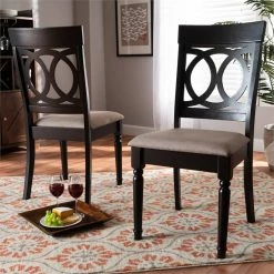 Coupon 🥰 Baxton Studio Lucie Sand Fabric Espresso Finished Wood 2-Piece Dining Chair Set 🤩 -Cheap Office Chairs Store 1991350 5 L