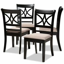 New ✨ Baxton Studio Clarke Sand Upholstered And Espresso Wood 4-Piece Dining Chair Set 🛒