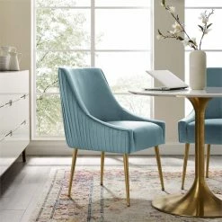 Coupon 🎁 Modway Discern Pleated Back Upholstered Velvet Dining Chair In Light Blue 🥰 -Cheap Office Chairs Store 1995418 10 L