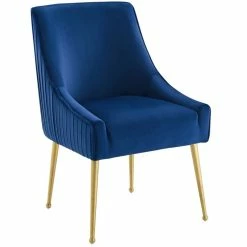 Cheap 🎉 Modway Discern Pleated Back Upholstered Velvet Dining Chair In Navy 👍