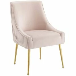 New 🎉 Modway Discern Pleated Back Upholstered Velvet Dining Chair In Pink 🎉